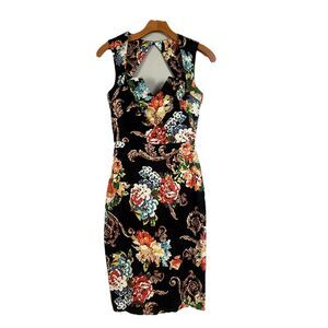 Rubber Ducky Productions Black‎ Floral Knee Length Pin-Up Pencil Dress, SZ Small